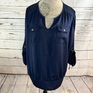AB Studio ¾ Sleeve Blouse Navy Large
